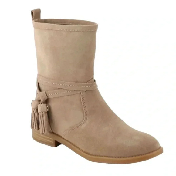 TOMMY HILFIGER | Amberlee Suede Leather Fringe Tassels Tan Booties Size 6.5M - Picture 1 of 9